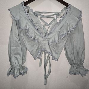 Olivaceous Elegant Lace Trimmed Women's Top Size L